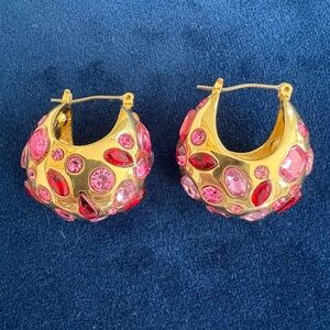 J.CREW Gold Tone Chrystal Earrings wt Matching Dome Ring sz 6 $25